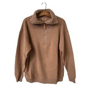 Royce Apparel Ribbed Half Zip Sweater Womens MED Camel Brown Turtleneck Cozy NEW